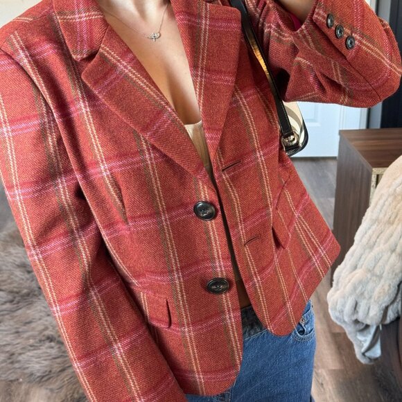 Vintage Talbots Wool Plaid Blazer Classic Grandmacore Feminine Peplum Academia - Picture 2 of 8